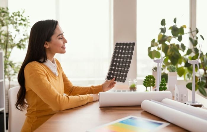 Placas solares en un piso